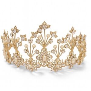 Pnina Tornai Gold Floral Rhinestone and Pearl Tiara
